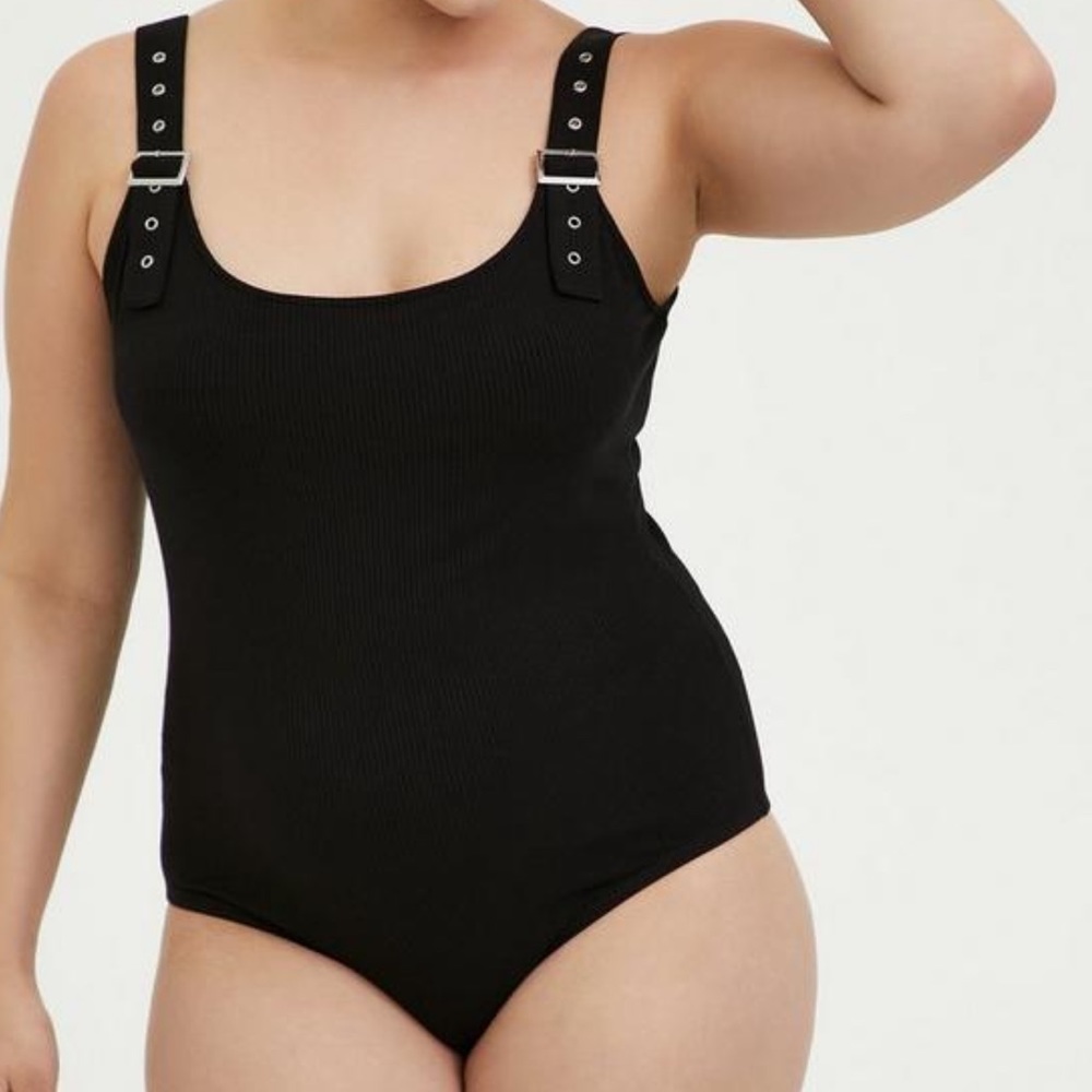 Torrid Black Rib Buckle Tank Bodysuit